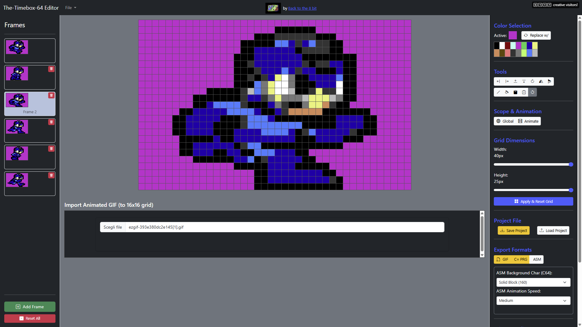 The Timebox 64 – Create pixel art animations for the Commodore 64 (and beyond)! A web editor for kids, makers, and retrocoding lovers, where fun meets creativity and coding.