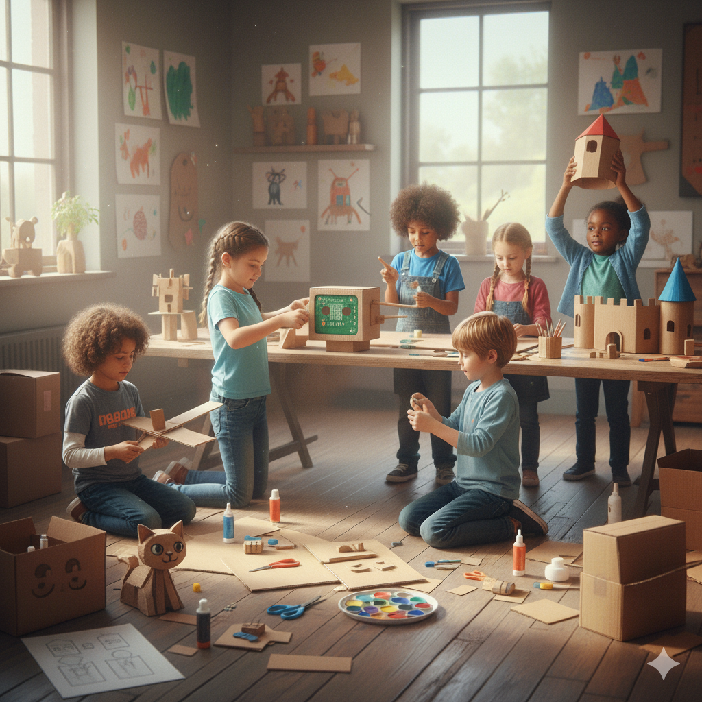 CardboardBots: Cardboard-Robots made in Twinning-Schools